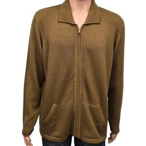 Alpaca Fina Sweater Peruvian Alpaca Wool Full Zip up Polo Neck Brown Size L